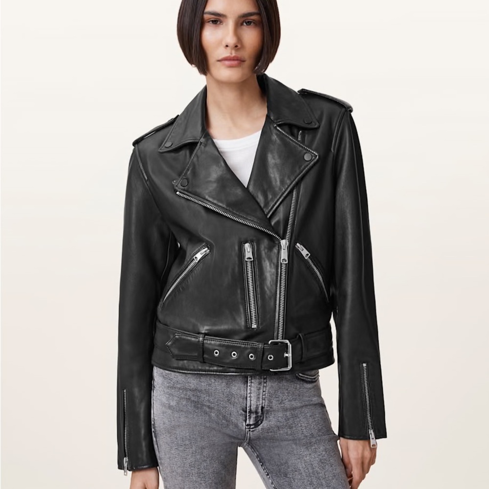 All Saints Black Leather Biker Jacket